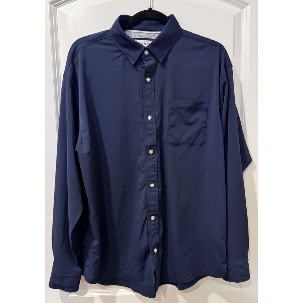 Poncho Men's Long Sleeve Polo Shirt Size L Navy Blue Regular Fit Casual